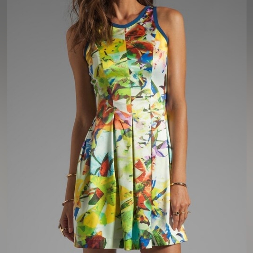 Parker Flared Abstract Grafitti Art Silk Rio Dress | Size XS
